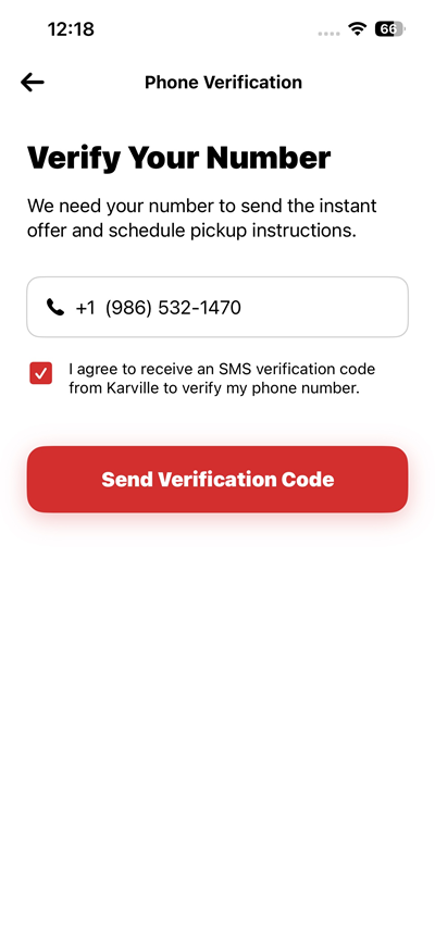 SMS consent checkbox selected and verification button enabled